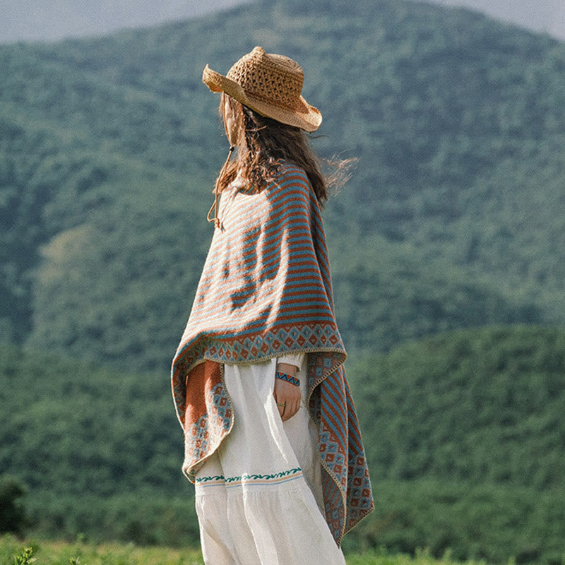 Nimara Ritual Tibetan Shawl Striped Diamond Pattern Winter Warm Soft Scarf