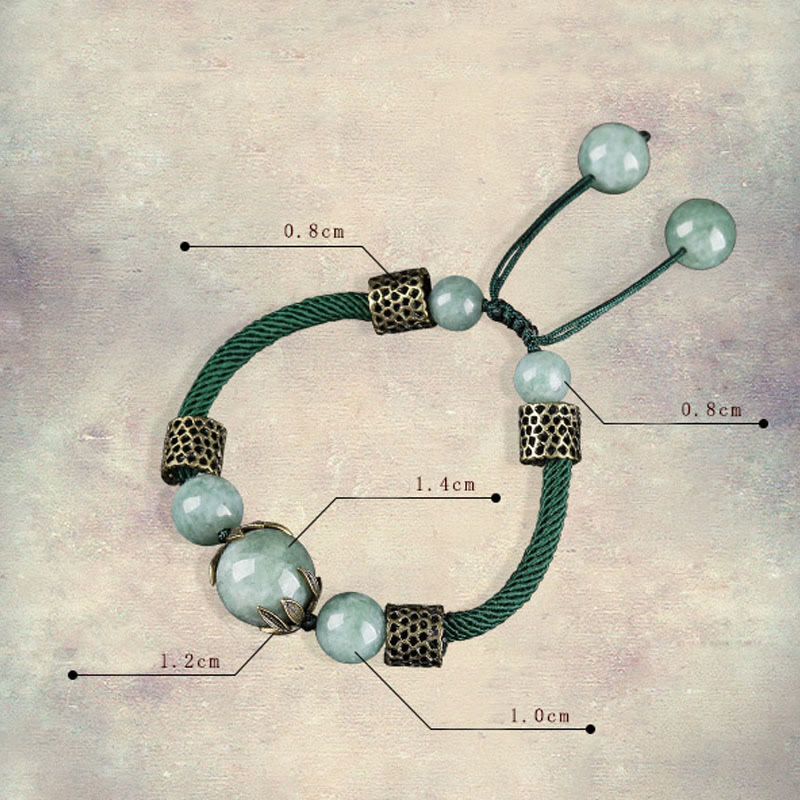 Nimara Ritual Handmade Green Rope Luck Jade Bead Prosperity Bracelet