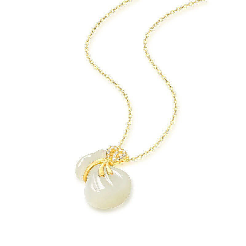 Nimara Ritual Natural Hetian White Jade Luck Money Bag Necklace Pendant