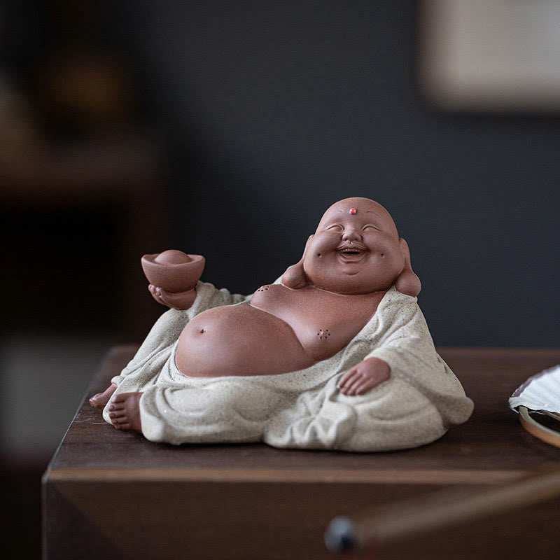 Nimara Ritual Laughing Buddha Ingots Attract Wealth Purple Clay Maitreya Statue Decoration