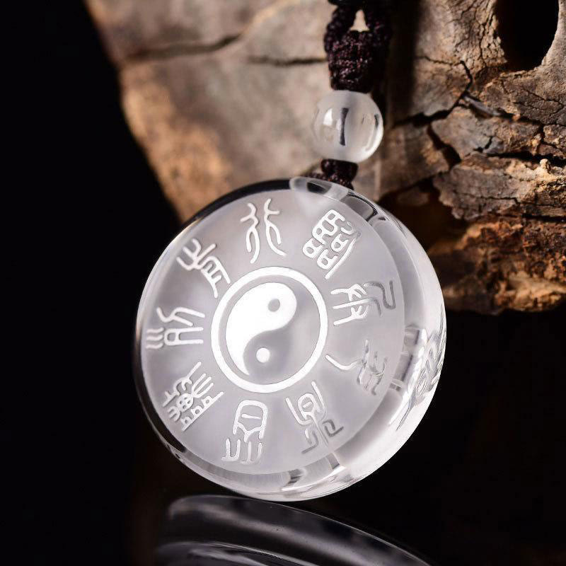 Nimara Ritual Taoism Five Sacred Mountains Yin Yang Symbol Liuli Crystal Balance Necklace Pendant Key Chain