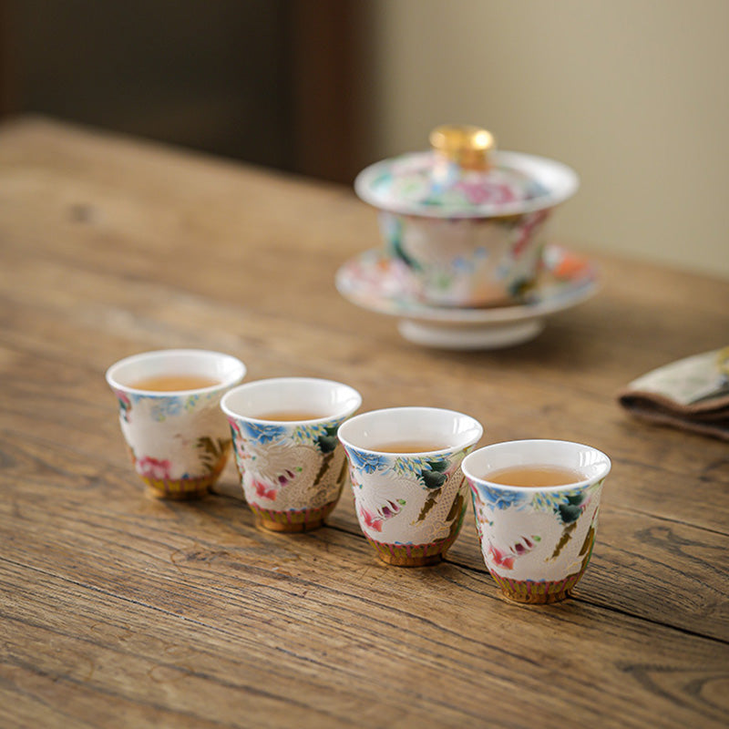 Nimara Ritual Dragon Phoenix Flowers Ceramic Teacup Kung Fu Tea Cup 50ml
