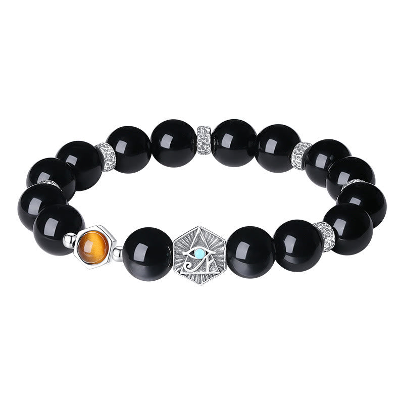 Nimara Ritual 925 Sterling Silver Black Obsidian Tiger Eye Eye of Providence Purification Bracelet