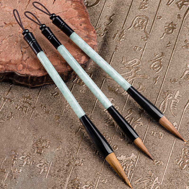 Nimara Ritual Natural Jade Luck Chinese Calligraphy Brush Pen Chinese Writing Brush With Gift Box