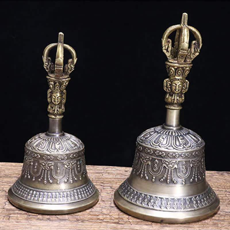 Nimara Ritual Tibetan Meditation Bell and Vajra Dorje Copper Enlightenment Decoration Set