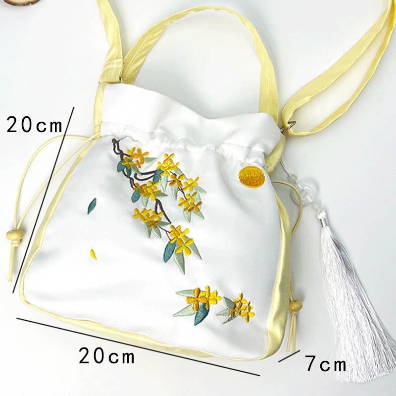 Nimara Ritual Embroidered Osmanthus Peony Grape Cat Cotton Linen Tote Crossbody Bag Shoulder Bag Handbag