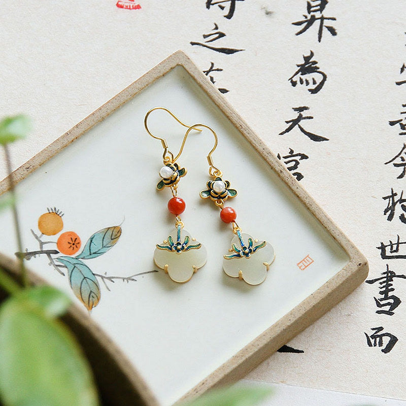 Nimara Ritual Lucky Four Leaf Clover Jade Abundance Copper Earrings