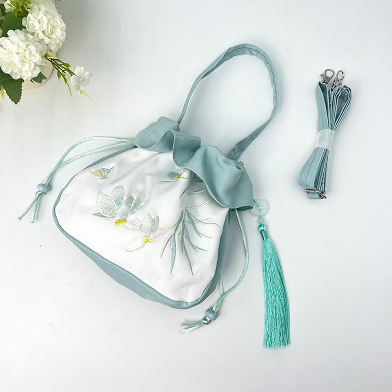 Nimara Ritual Suzhou Embroidery Camellia Magnolia Peony Lotus Silk Tote Crossbody Bag Shoulder Bag Handbag