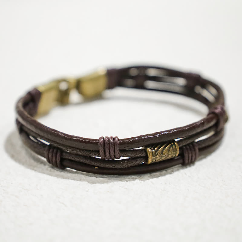 Nimara Ritual Vintage Leather Wrist Band Brown Rope Layered Bracelet Bangle