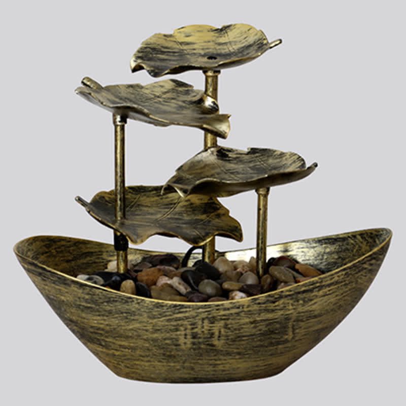 Nimara Ritual Lotus Leaf Shaped Waterfall Fountain Tabletop Ornaments With LED Light Home Office Desktop Decoration