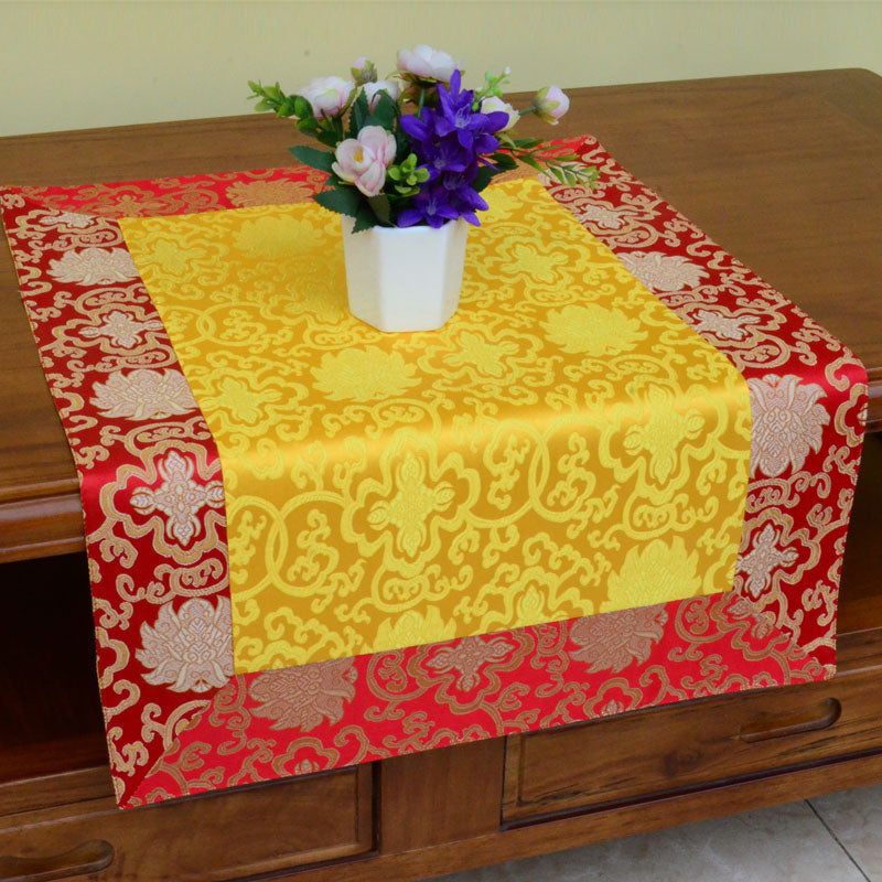 Nimara Ritual Brocade Prayer Altar Flower Vajra Dragon Pattern Auspicious Symbols Table Runner