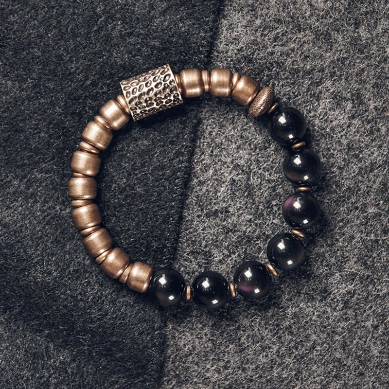Nimara Ritual Lava Rock Stone Rainbow Obsidian Brass Support Healing Bracelet