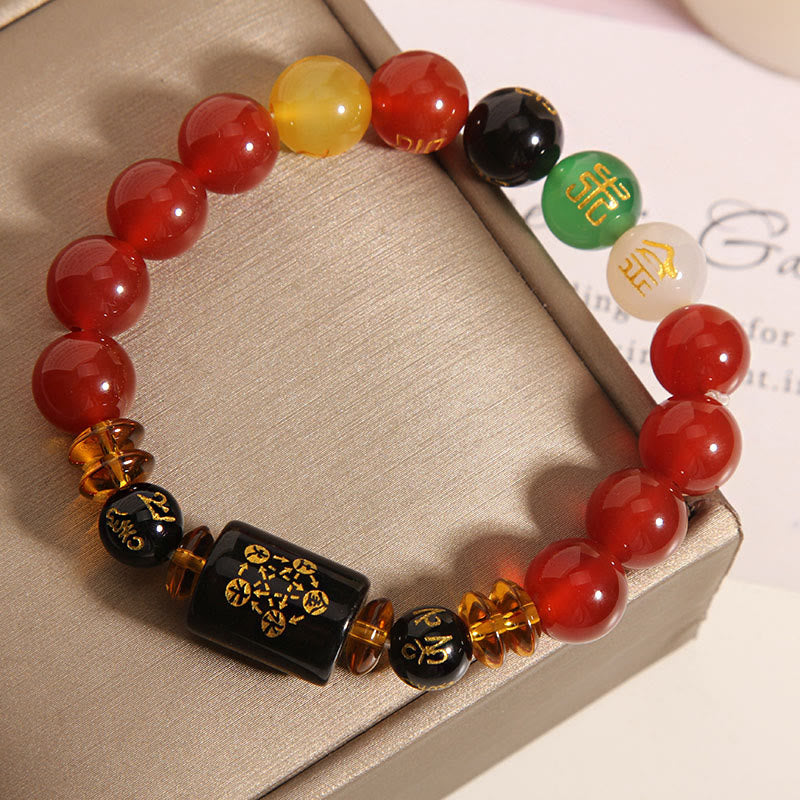 Nimara Ritual Five Elements Black Onyx Red Agate Wisdom Wealth Bracelet