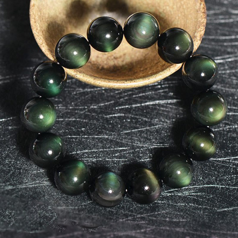 Nimara Ritual Natural Green Eye Obsidian Wealth Bracelet