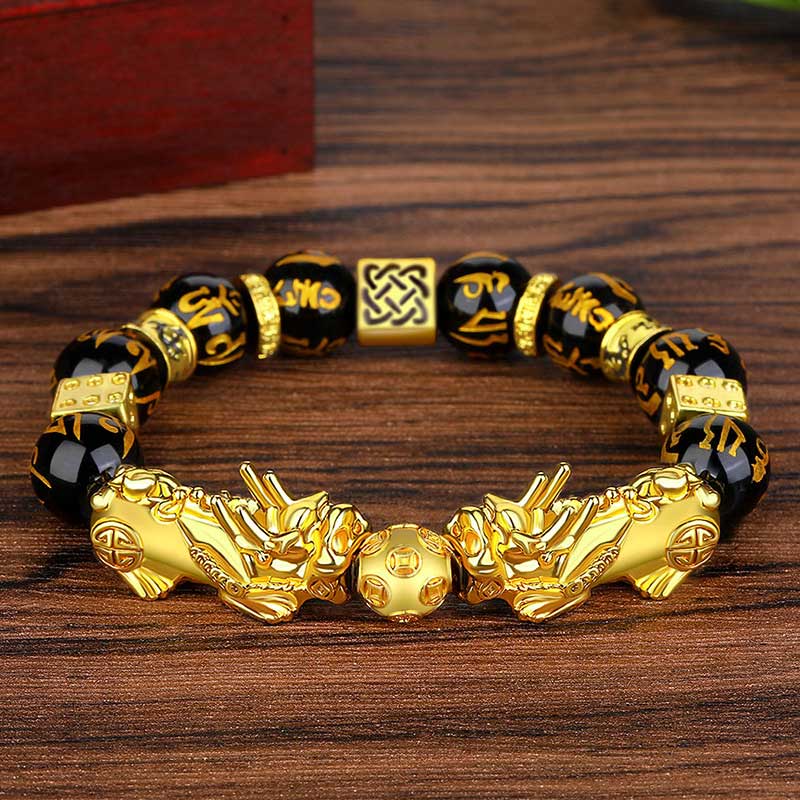 Nimara Ritual FengShui Double PiXiu Obsidian Om Mani Padme Hum Wealth Bracelet