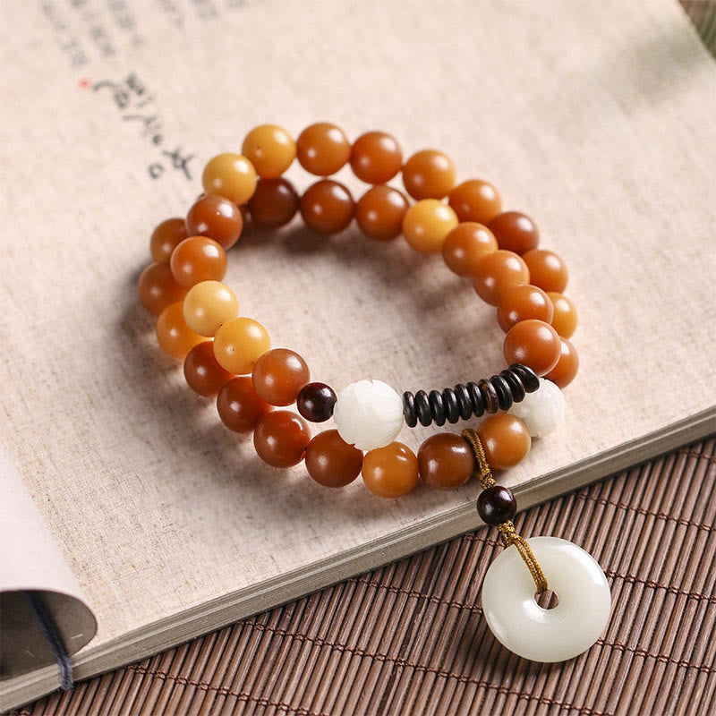 Nimara Ritual Cyan Bodhi Seed Lotus Jade Peace Buckle Wisdom Double Wrap Bracelet