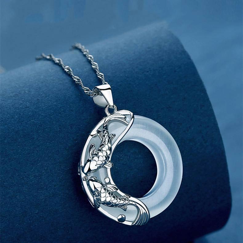 Nimara Ritual Natural White Jade Koi Lucky Necklace