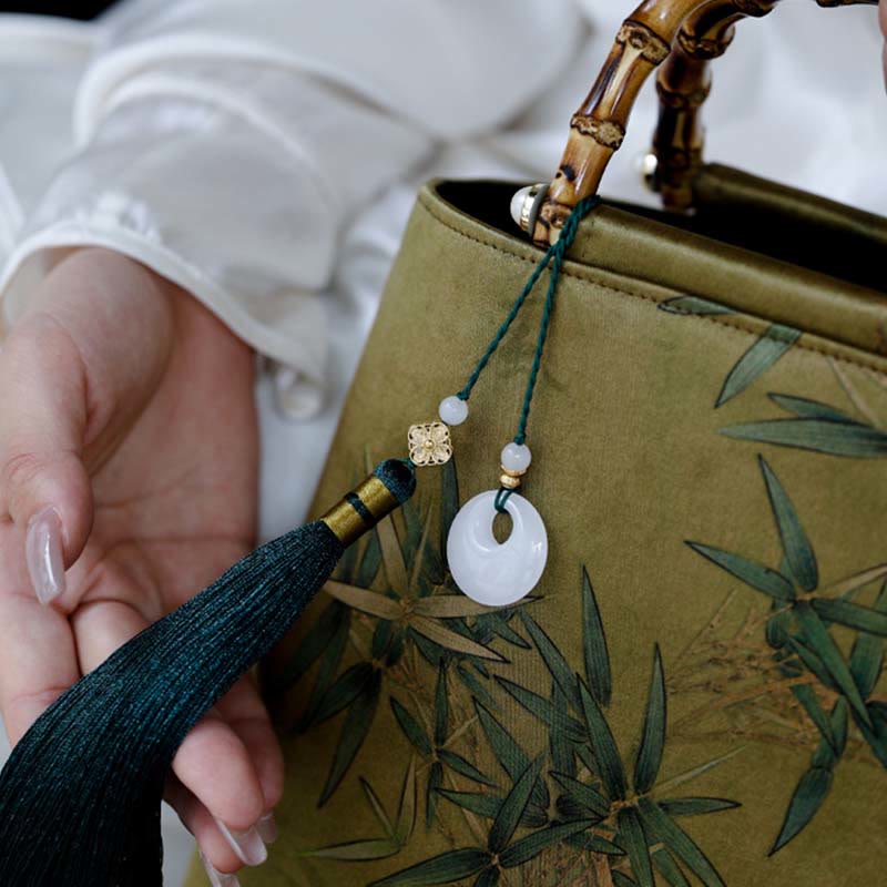 Nimara Ritual Yellow Green Bamboo Leaves Bamboo Handles Handbag