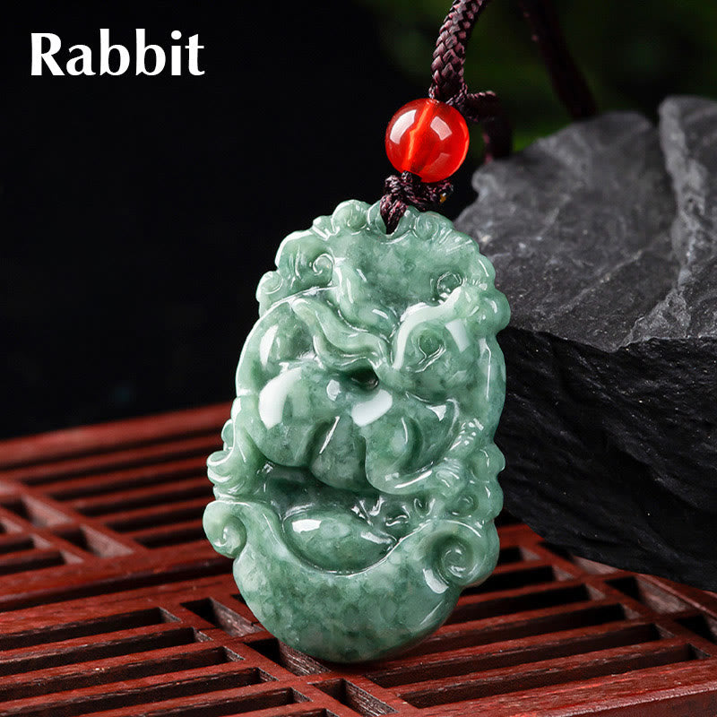 Nimara Ritual Natural Jade 12 Chinese Zodiac Prosperity Necklace Pendant