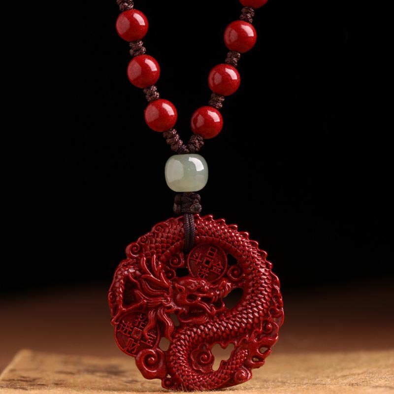 Nimara Ritual Year Of The Dragon Natural Cinnabar Hetian Jade Bead Copper Coin Attract Wealth Strength Necklace Pendant