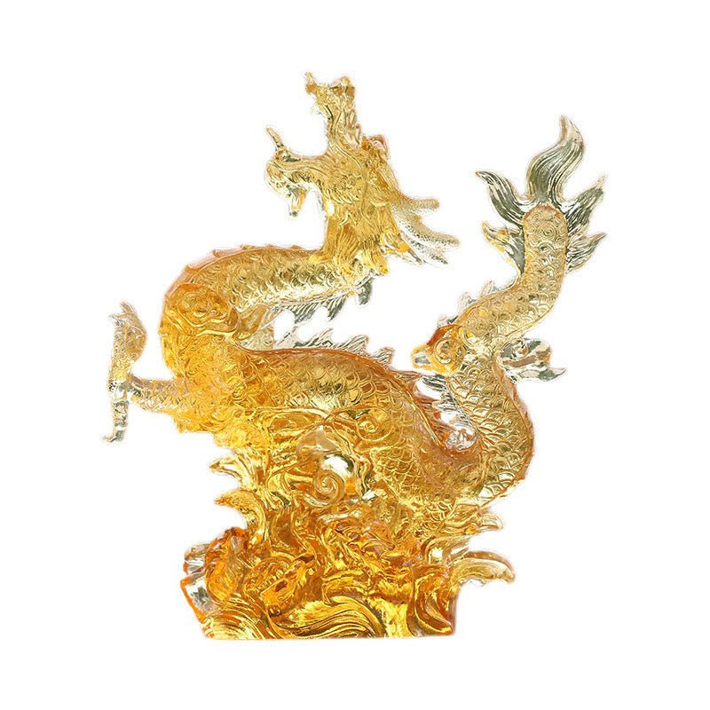 Nimara Ritual Handmade Chinese Zodiac Yellow Dragon Liuli Crystal Art Piece Luck Protection Home Office Decoration
