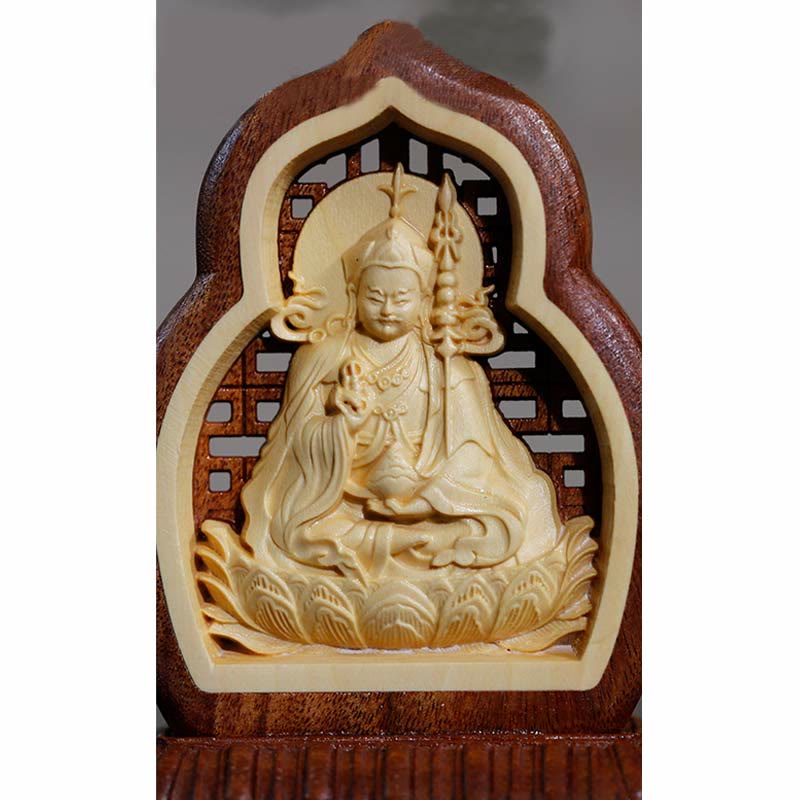 Nimara Ritual Guru Rinpoche Buddha Padmasambhavan Serenity Wood Engraved Statue Figurine Decoration