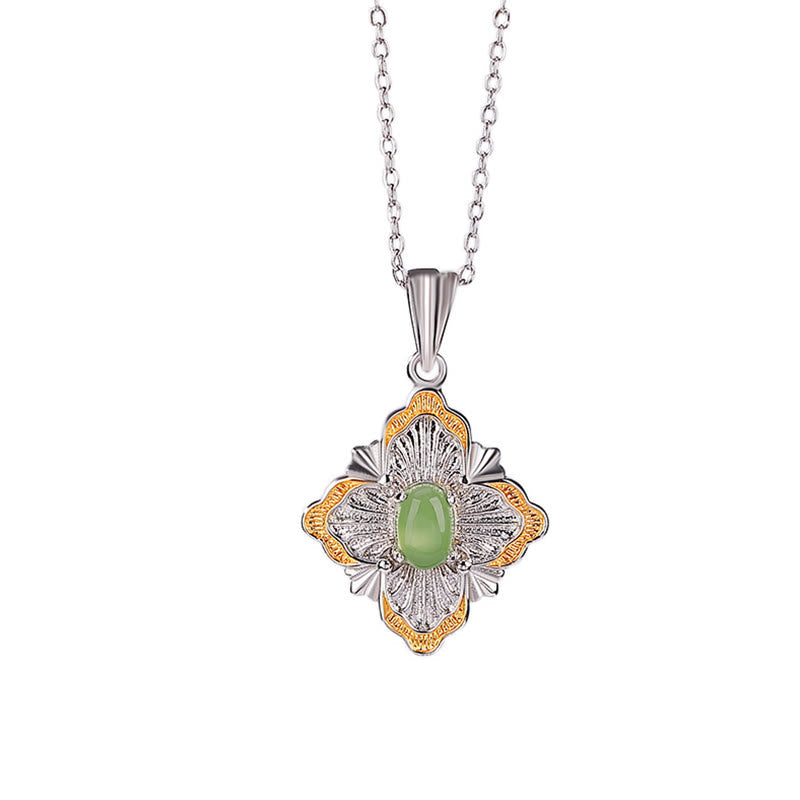 Nimara Ritual 925 Sterling Silver Plated Gold Hetian Cyan Jade Rhombus Design Luck Healing Necklace Pendant