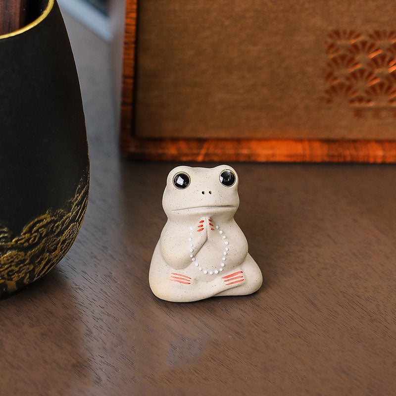 Nimara Ritual Mini Small Praying Frog Ceramic Wealth Prosperity Home Tea Pet Figurine Decoration