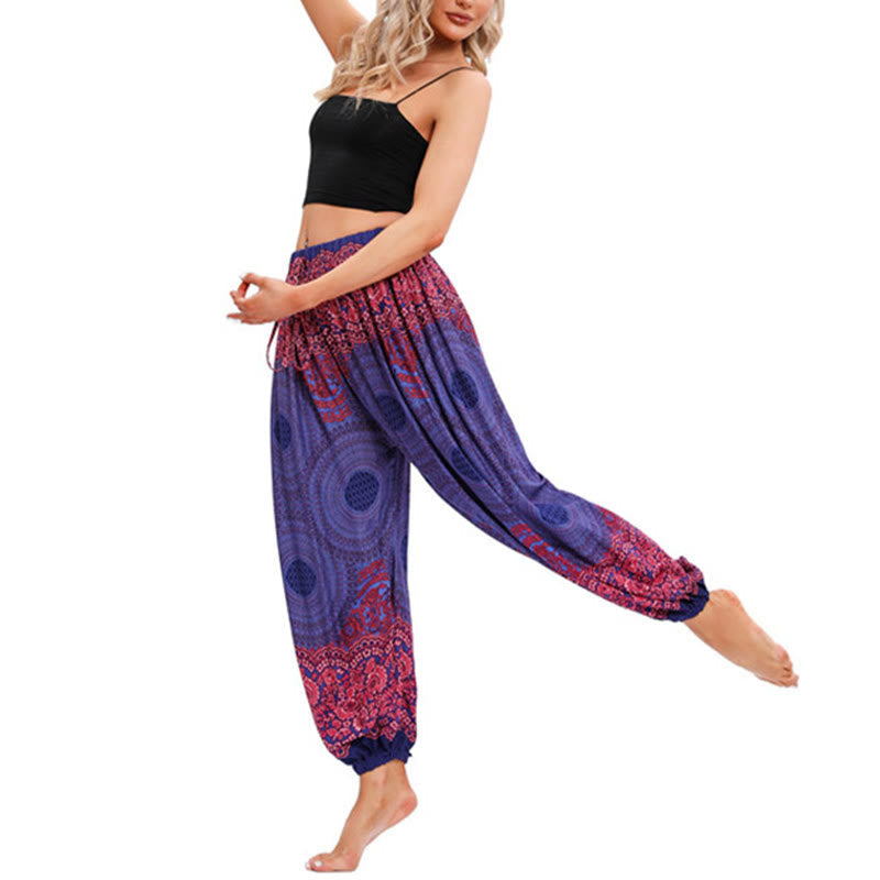 Nimara Ritual Loose Circle-shaped Flowers Pattern Harem Trousers Women's Yoga Pants
