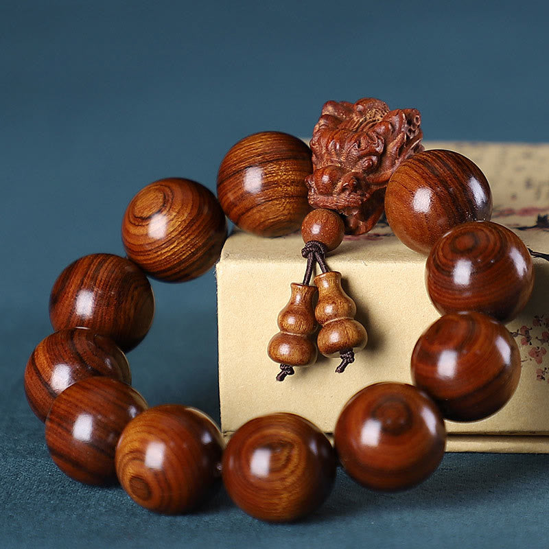 Nimara Ritual Rosewood Green Sandalwood Small Leaf Red Sandalwood Dragon Carved Protection Bracelet