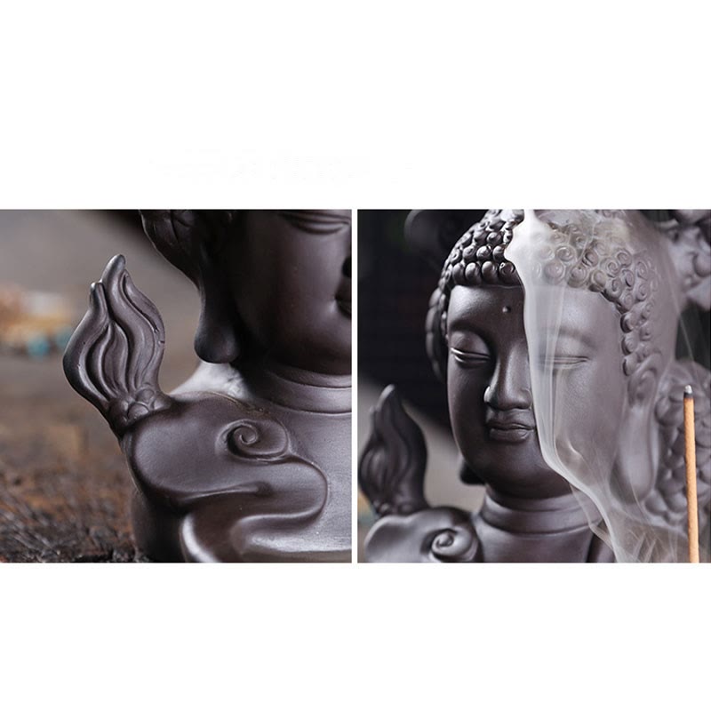 Nimara Ritual Dragon Buddha Auspicious Clouds Purple Clay Healing Incense Burner Decoration
