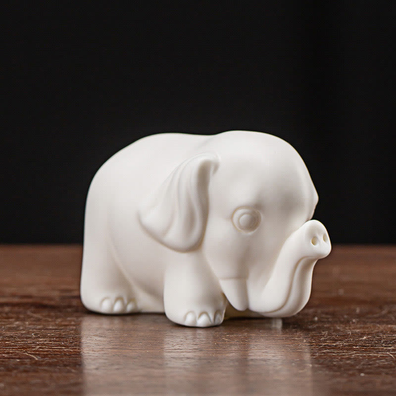 Nimara Ritual Small Elephant Statue White Porcelain Ceramic Strength Home Desk Decoration