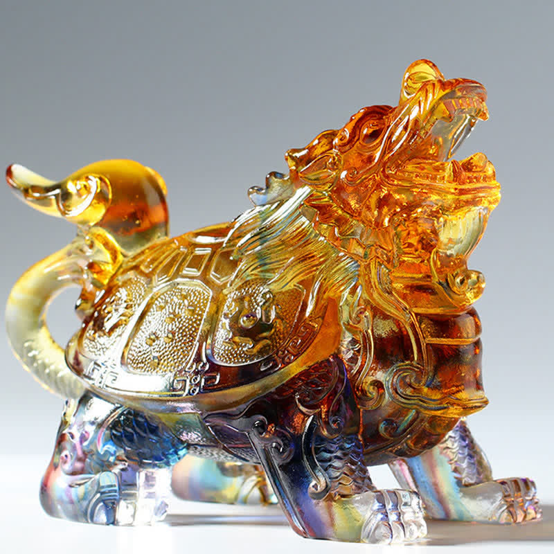 Nimara Ritual Feng Shui Dragon Turtle Handmade Liuli Crystal Art Piece Home Office Decoration