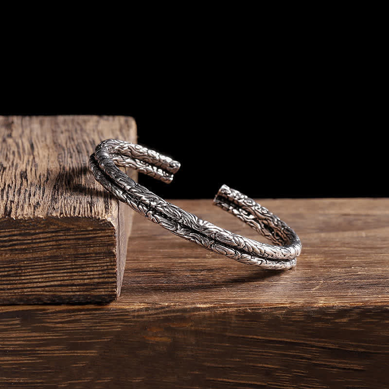Nimara Ritual Flower Dragon Pattern Engraved Balance Cuff Bracelet Bangle
