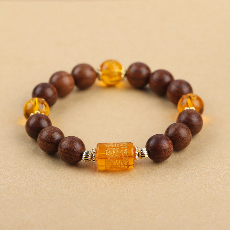 Nimara Ritual Natural Phoebe Zhennan Wood Om Mani Padme Hum God Of Wealth Crystal Protection Bracelet