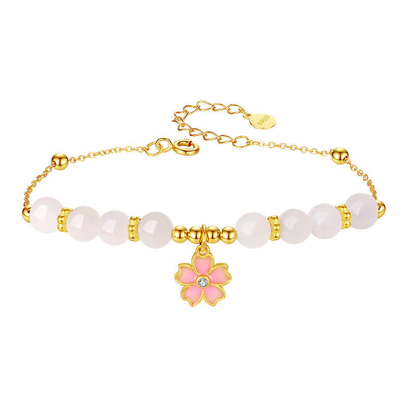 Nimara Ritual 925 Sterling Silver Hetian White Jade Cherry Blossom Protection Bracelet