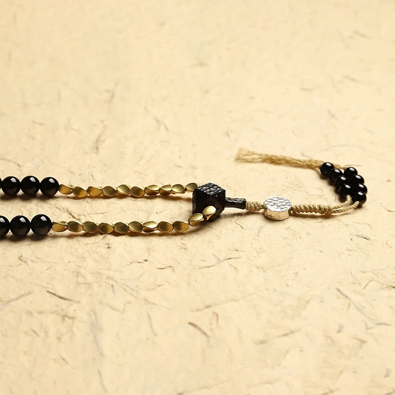 Nimara Ritual Tibetan 108 Mala Beads Black Onyx Three-eyed Dzi Beads Protection Bracelet