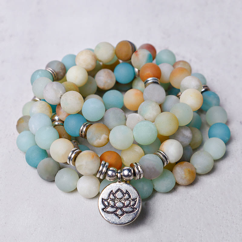 Nimara Ritual Tibetan Amazonite Stone Blessing Lotus Mala