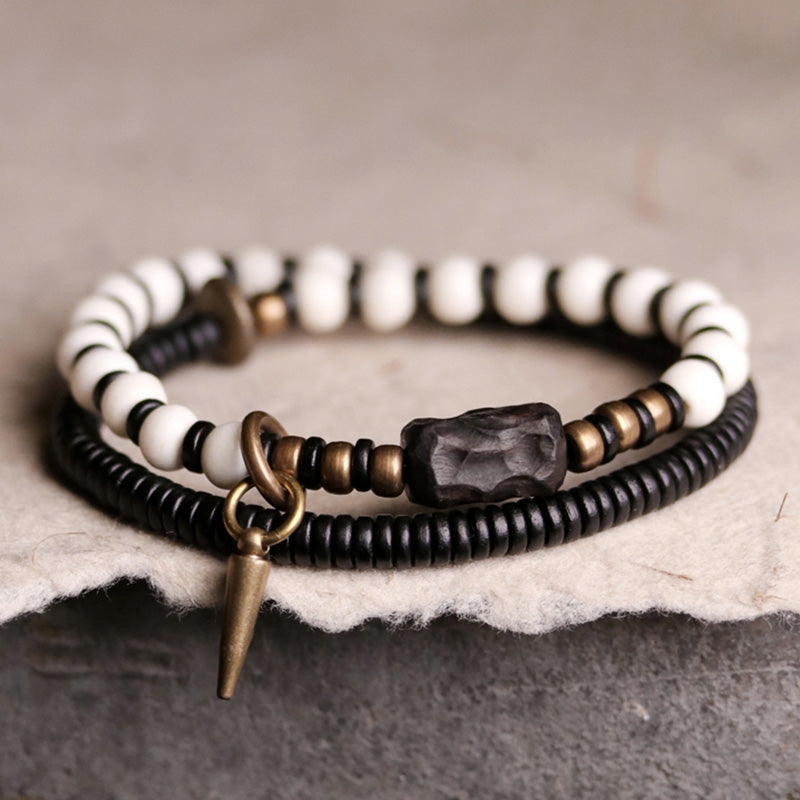 Nimara Ritual Bone Beads Ebony Wood Copper Strength Couple Bracelet