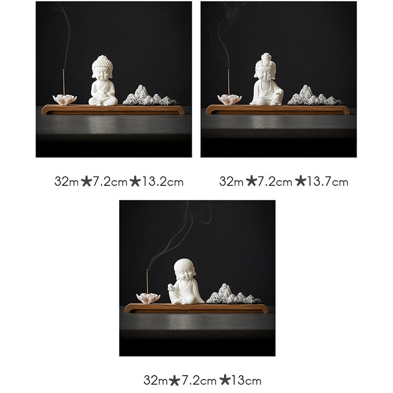 Nimara Ritual Lotus Flower Tathagata Kwan Yin Avalokitesvara Ksitigarbha Meditation Ceramic Stick Incense Burner Decoration