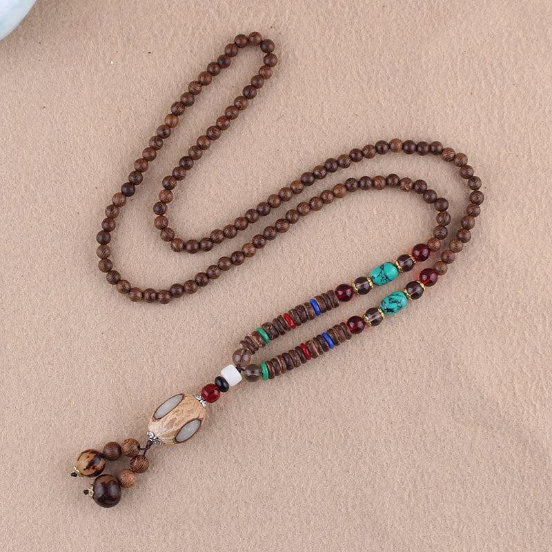 Nimara Ritual Tibetan Wenge Wood Bodhi Seed Agate Elephant Protection Necklace Pendant