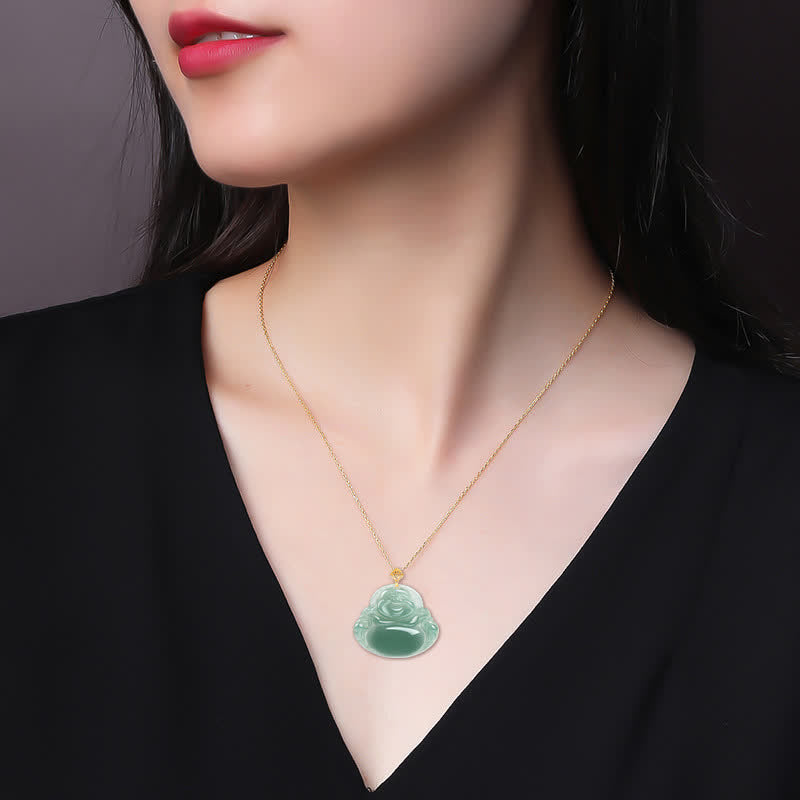 Nimara Ritual Laughing Buddha Natural Jade Prosperity Abundance Necklace Pendant