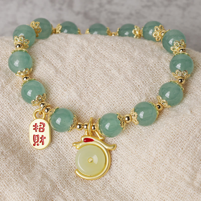 Nimara Ritual Year of the Dragon Red Agate Green Aventurine Peace Buckle Fu Character Lucky Fortune Bracelet