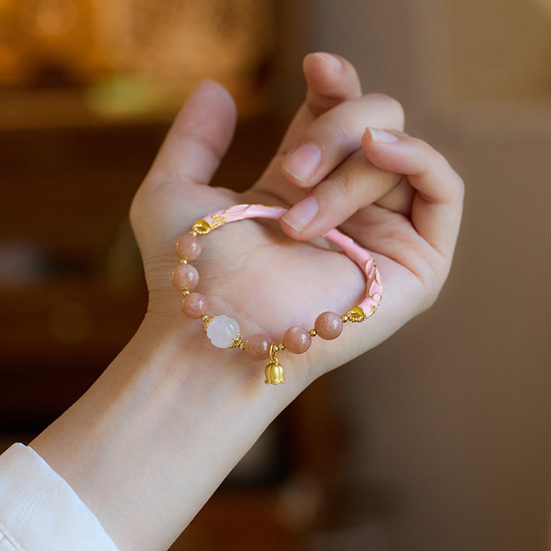 Nimara Ritual Sun Stone Golden Silk Jade Lily of the Valley Charm Positive Bracelet Bangle