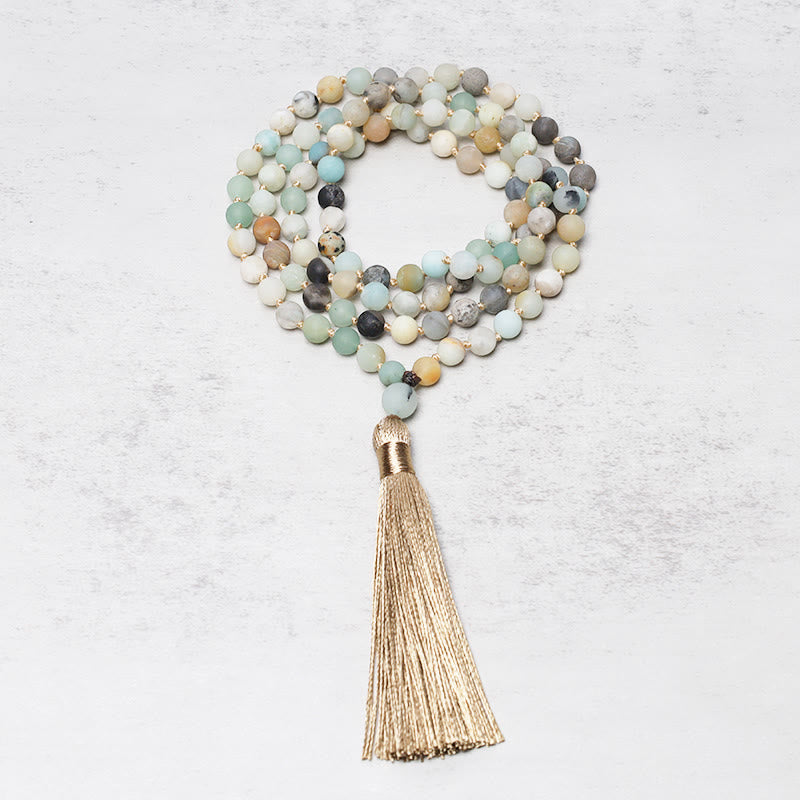 Nimara Ritual 108 Amazonite Beads Tassel Mala Bracelet
