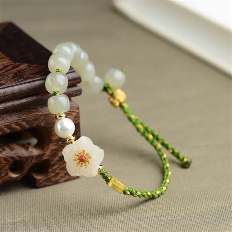 Nimara Ritual 925 Sterling Silver Natural Hetian Jade Peach Blossom Luck Bracelet