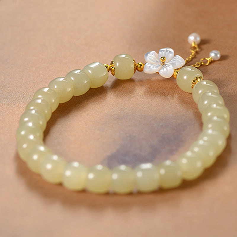 Nimara Ritual 925 Sterling Silver Natural Hetian Jade Luck Flower Bracelet