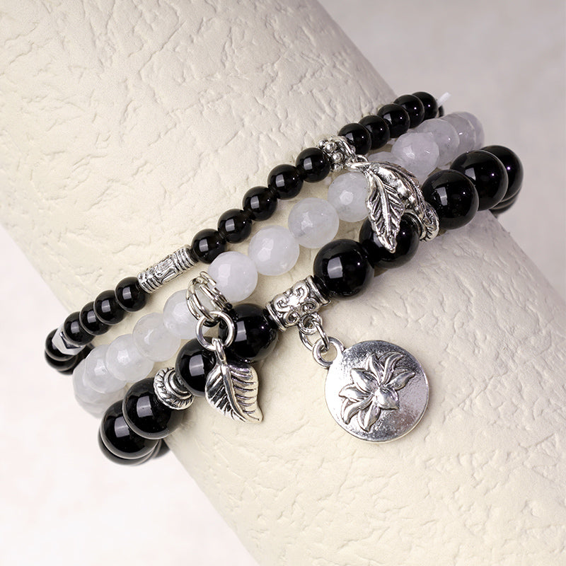 Nimara Ritual 3PCS Natural Quartz Crystal Beaded Healing Energy Lotus Bracelet