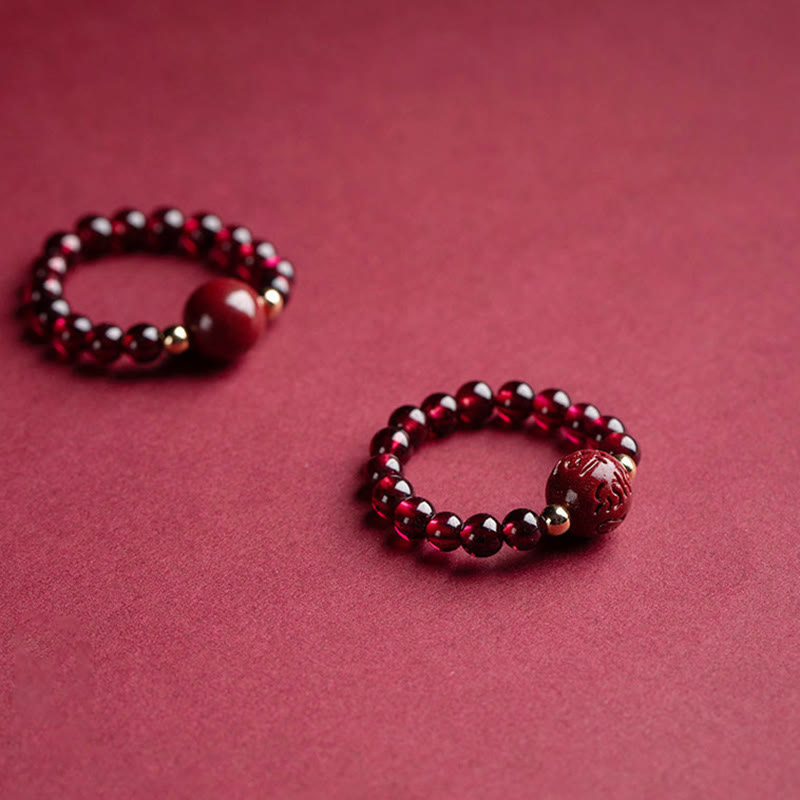 Nimara Ritual Garnet Cinnabar Lucky Bead PiXiu Om Mani Padme Hum Rose Protection Ring
