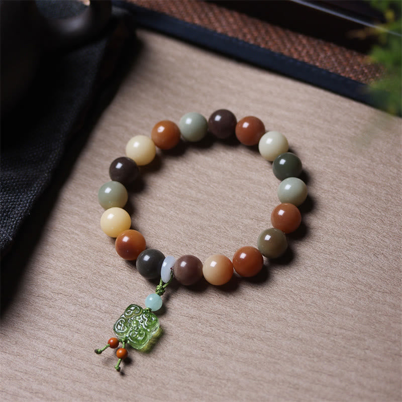 Nimara Ritual Natural Multicolored Gradient Bodhi Seed Liuli Glass Charm Peace Bracelet